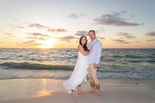 wedding couple at sunset on South Beach Marco Island