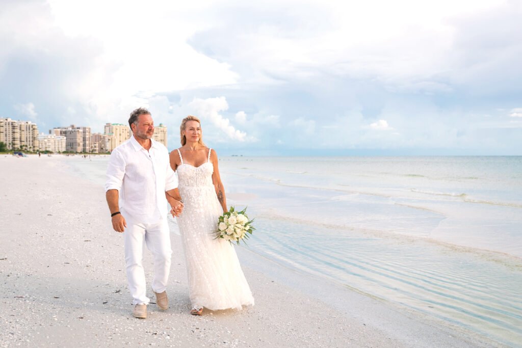 couple enjoy view on Marco Island beach after ceremony