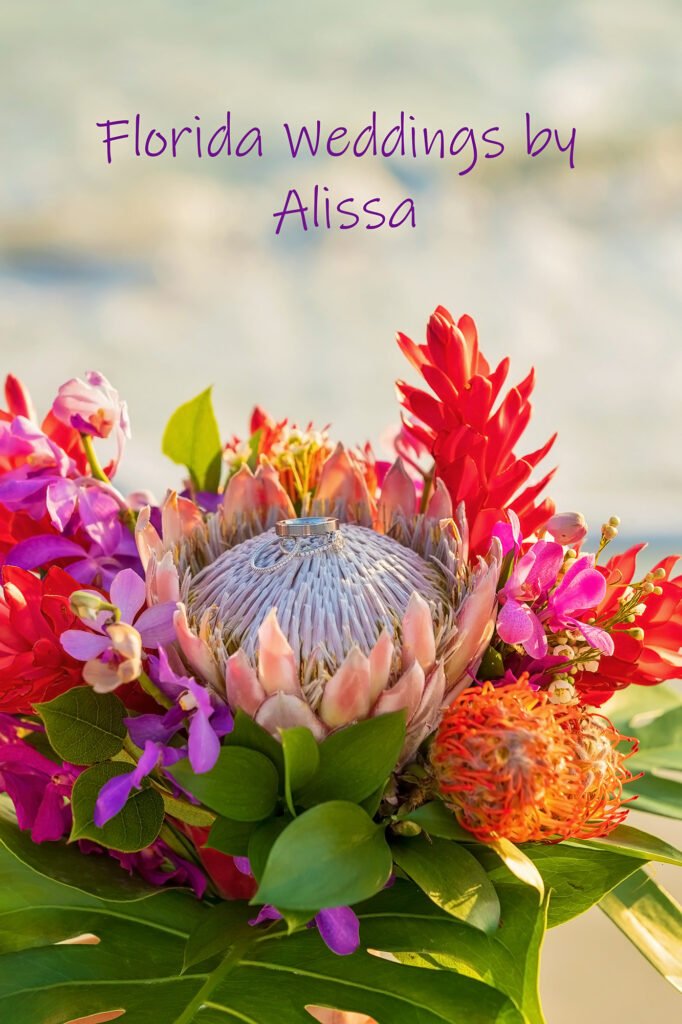 wedding flowers on the beach during elopement ceremony
