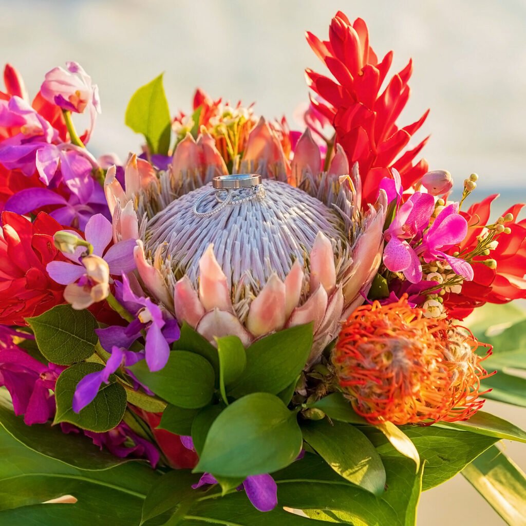 wedding flowers on the beach during elopement ceremony